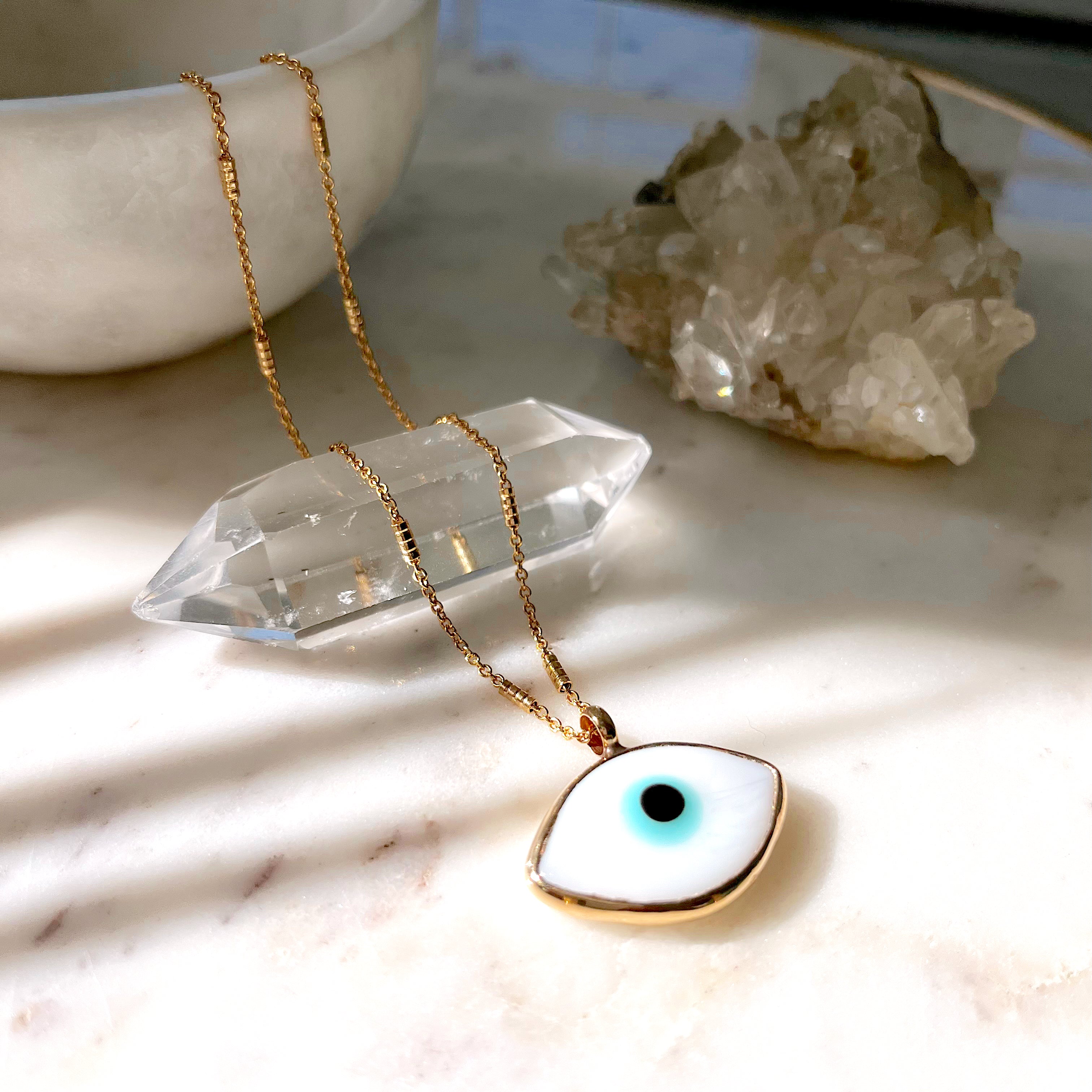 Boho Evil Eye Gold Necklace – Oval