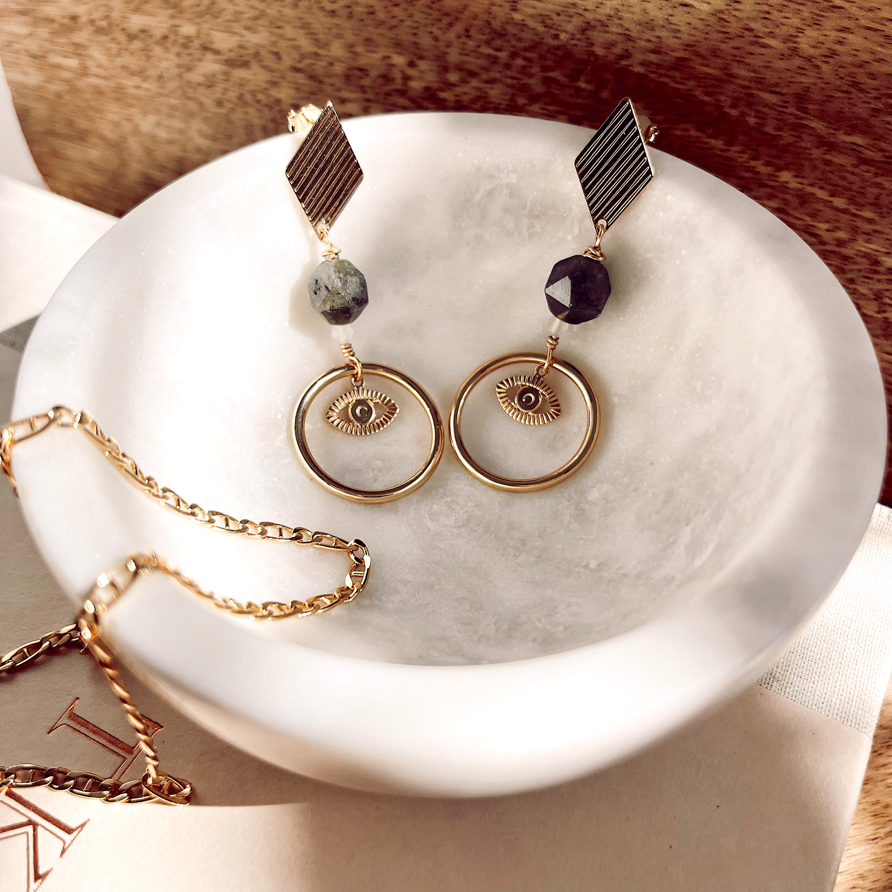 Evil Eye Hoops - Labradorite