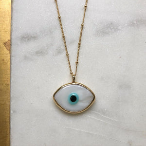 Boho Evil Eye Gold Necklace – Oval